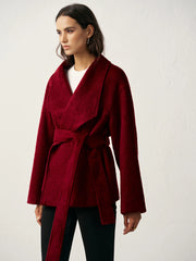Wool Blend Belted Wrap Coat
