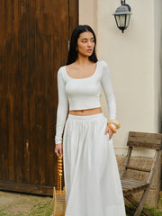 Scoop Neck Long Sleeve Crop Top