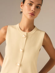 Sleeveless Knit Midi Top with Metal Button Front