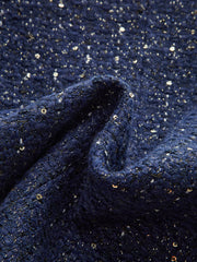 Metal Button Sequin Tweed Blazer