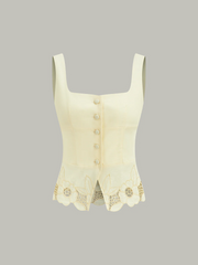 Linen & Cotton Embroidered Tank Top