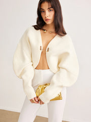 Leg-Of-Mutton Sleeve Metal Cardigan