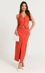 Kai Top - Halter Button Down Vest in Orange