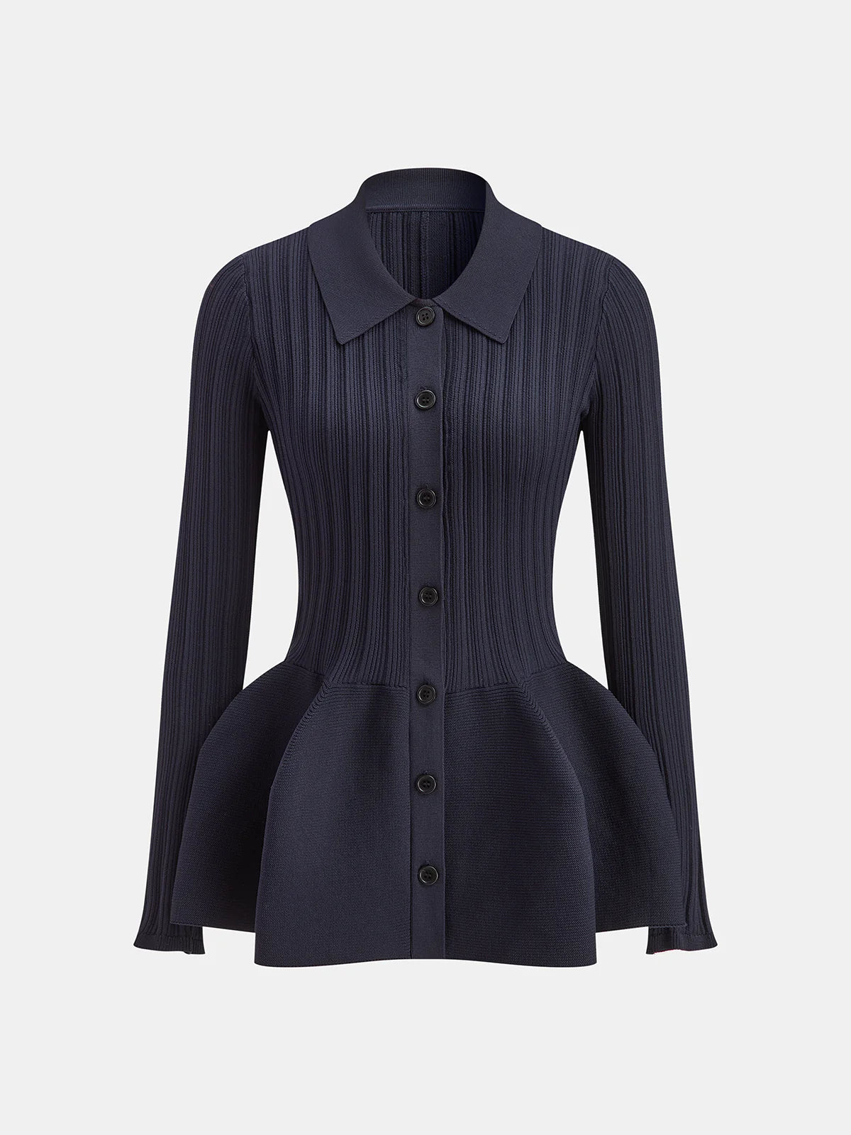 Collared Buttoned Peplum Cardigan