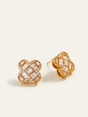 Golden Baguette Crystal Flower Earrings