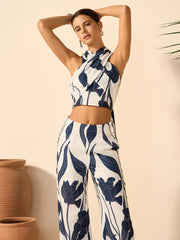 Floral Print Halter Top With Pants Set