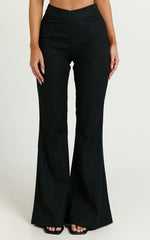 Jamir Pants - Linen Look High Waisted Fit and Flare Pants in Black