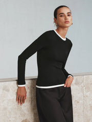 Contrast Trim Long Sleeve T-Shirt