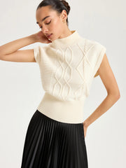 Mock Neck Cap Sleeve Sweater Vest