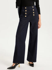 Metal Detail Denim Wide-Leg Jeans