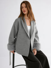 Faux Fur Cuff Belted Coat