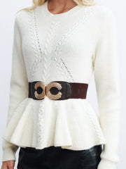 Peplum Cable-Knit Top with Wide Belt