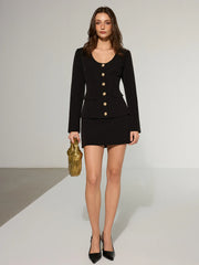 Metal Button Blazer and Mini Skirt Set