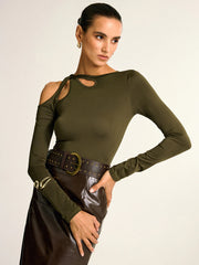 Asymmetric Cut-Out Cold Shoulder Blouse