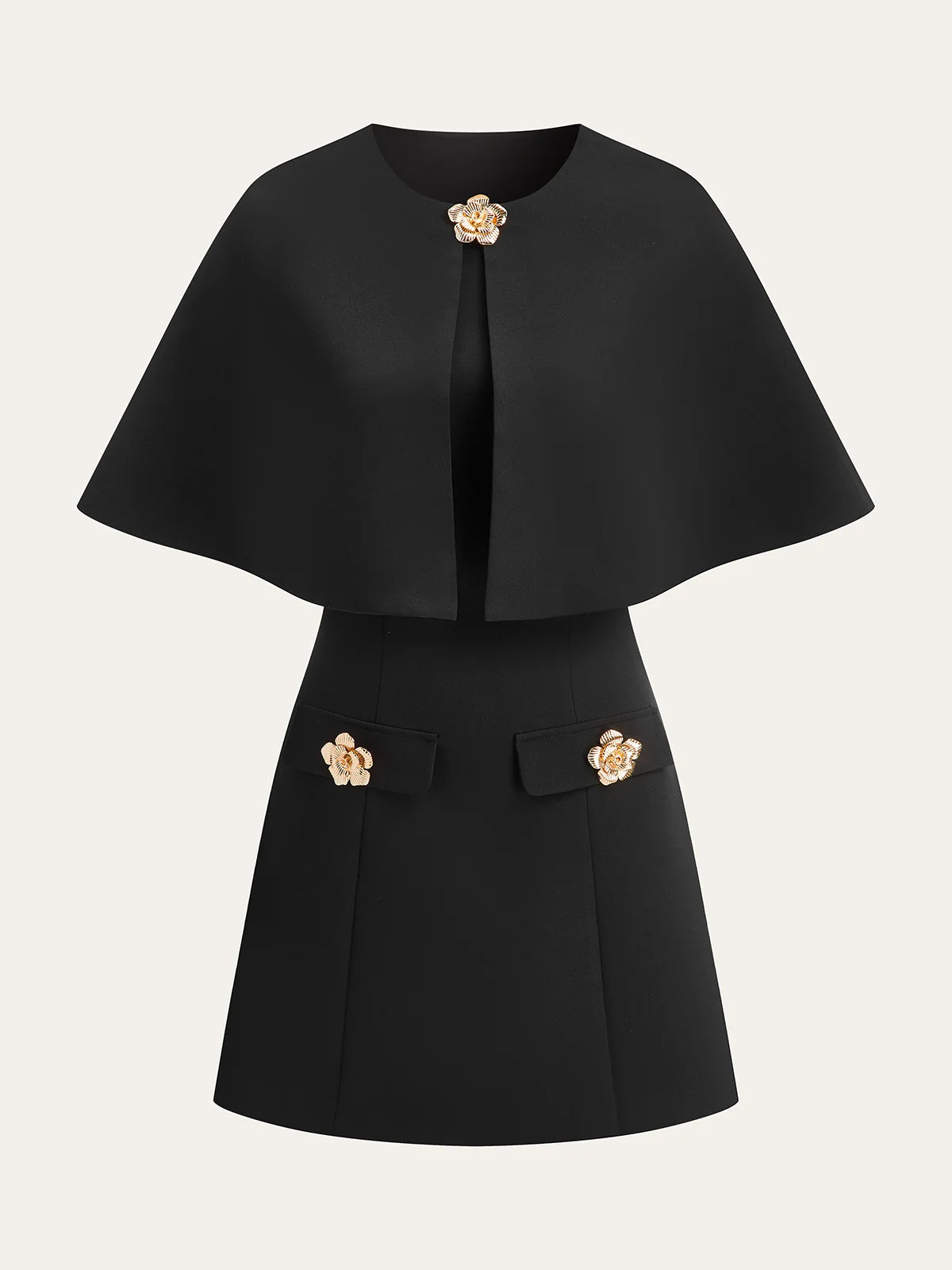 Detachable Cape Metal Floral Detail Dress Set