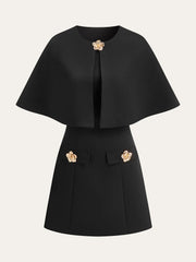 Detachable Cape Metal Floral Detail Dress Set
