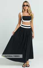 Sapphire Two Piece Set - Contrast Band Crop Top and A Line Maxi Skirt in Reverse