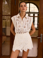 Embroidered Cut-Out Shorts Set