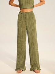 Pleated Top and Wide-Leg Pants Set