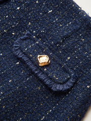 Sequin Tweed Mini Skirt with Decor Pocket