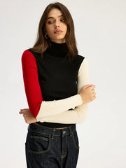 High Neck Color Block Sweater