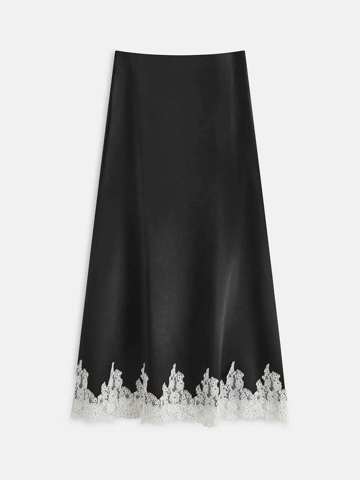 Lace Trim Satin Maxi Skirt