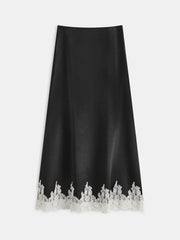 Lace Trim Satin Maxi Skirt