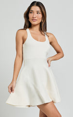 Addison Mini Dress - Recycled Polyester Knitted Scoop Neck Dress in Ivory