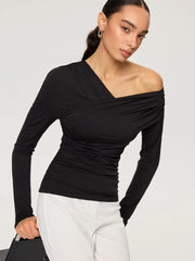 Off-Shoulder Ruched T-Shirt