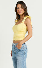Alina Top - Tie Shoulder Square Neck Ruched Top in Lemon