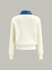 Denim Trim Button Knit Cardigan