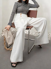 High-Waist Metal Detail Wide-Leg Pants