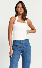 Mercy Top- Linen Square Neck Halter Top in White