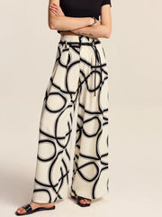Semi-Sheer Patterned Wide-Leg Pants