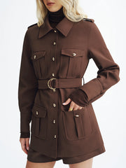 Collared Belted Utility Trench Coat