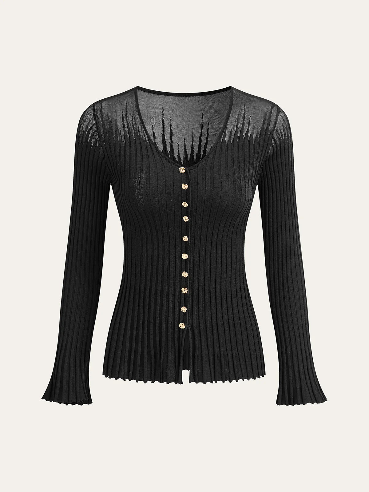 Mesh Panel Ribbed Knit Top