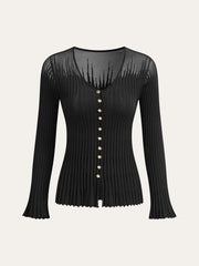 Mesh Panel Ribbed Knit Top