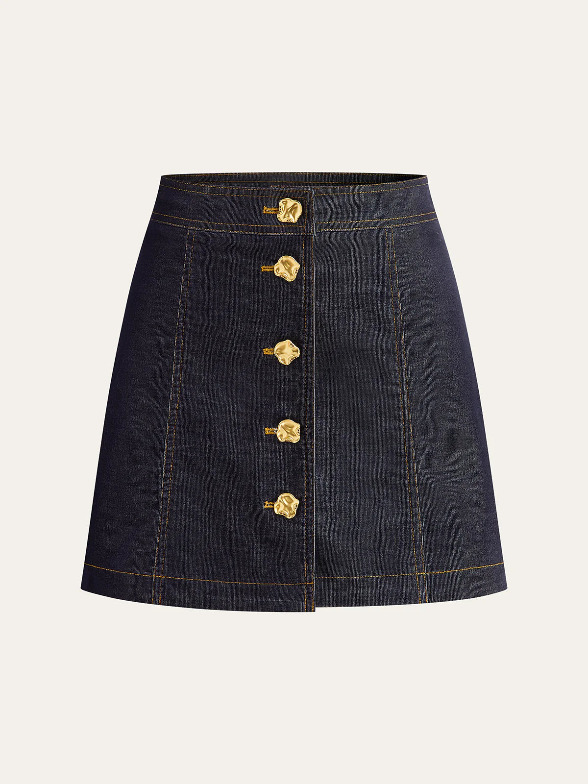 Metal Button-Front Mini Skirt
