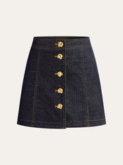 Metal Button-Front Mini Skirt