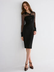 Contrast Mesh Collared Midi Dress