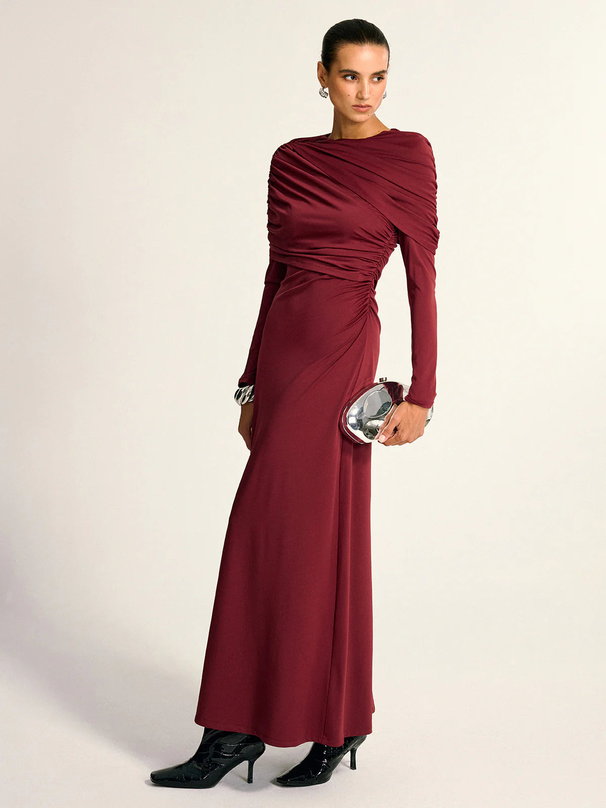 Draped Long Sleeve Maxi Dress