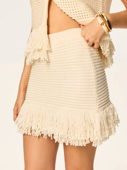 Fringed Knit Mini Skirt