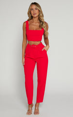 Reyna Two Piece Set - Crop Top and Tailored Pants Set in Red