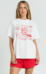 Rheyna Top - Oversized The Best Things in Life Are Carbs Print T-Shirt in White