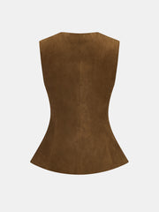 Metal Button Suede Effect Vest
