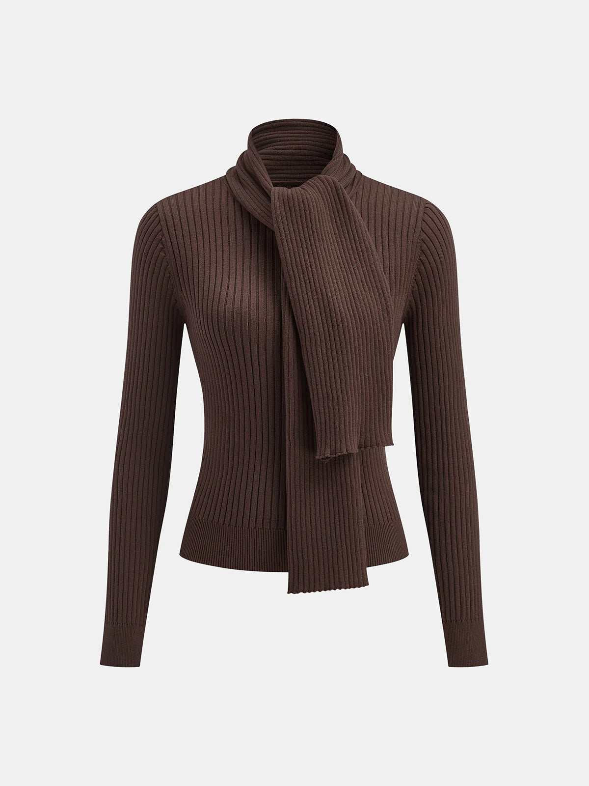 Ribbed Knit Scarf Detail Fitted Top