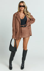 Priscilla Jacket - Faux Suede Relaxed Fit Jacket in Brown Tan