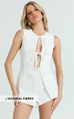 Keyla Two Piece Set - Tie Front Top and Mini Shorts in White