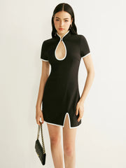 Color block Cut out Drawstring Dress