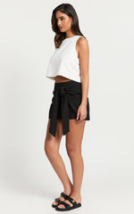 Vicky Top - Linen Shift Key Hole Crop Top in White